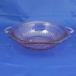 Mayfair Open Rose Pink Depression 10" Vegetable Bowl‎ Hocking Glass Handles